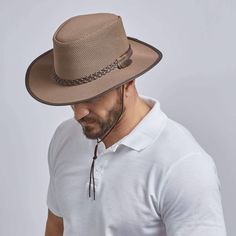 Soak up the sun without sacrificing your comfort in our Solair Soaker Mesh Mens Sun Hat. This hat is the ideal Summer hat. Water-resistant with a soakable liner to keep you cool during the hottest of days. Dunk it in an ice chest in the heat of the summer, and you will be the coolest in your crew! Adjustable Flat Bill Straw Hat For Outdoors, Adjustable Flat Bill Straw Hat For Outdoor, Western Style Panama Hat With Flat Bill For Outdoor, Spring Outdoor Panama Hat With Adjustable Fit, Spring Outdoor Adjustable Panama Hat, Lightweight Panama Hat With Curved Brim For Outdoor, Lightweight Panama Hat With Curved Brim, Lightweight Outdoor Fedora With Brim, Casual Fedora With Uv Protection For Outdoor