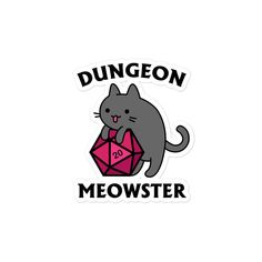 a sticker with a cat on it that says, dunggon meowster