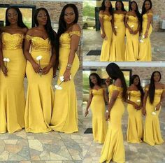 several photos of women in yellow dresses