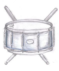 a drawing of a drum and two sticks