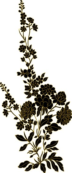 a black and white drawing of flowers on a white background