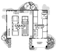 a floor plan for a garage with two cars