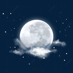 the full moon is shining brightly in the night sky with clouds and stars around it