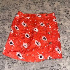 Nwt Red Skirt Bought From Francesca’s Did Not Return On Time Bin 5 Chic Red Mini Skirt With Floral Print, Chic Red Floral Print Mini Skirt, Red Floral Print Mini Skirt, Casual Red Floral Print Mini Skirt, Red Floral Skirt, Flared Skater Skirt, Silk Mini Skirt, Wrap Skort, Blue Jean Skirt