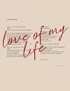 the words love of my life written in red ink