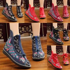 Flat-bottomed Spring and Summer Single-boot Ethnic Embroidered Shoes Casual Boots With Floral Embroidery And Round Toe, Traditional Embroidered Boots For Spring, Blue Bohemian Boots With Round Toe, Bohemian Blue Boots With Round Toe, Bohemian Boots With Flat Heel For Festival, Blue Bohemian Round Toe Boots, Traditional Winter Boots, Multicolor Floral Embroidered Round Toe Boots, Bohemian Embroidered Boots With Round Toe