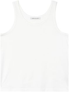 white cotton round neck sleeveless straight hem Classic Summer Tops With Tank Straps, White Crew Neck Tank Top For Spring, White Sleeveless Vest For Everyday, White Sleeveless Everyday Vest, Classic Cotton Sleeveless Tank Top, White Sleeveless Tank Top For Everyday, White Scoop Neck Vest For Spring, Everyday White Summer Vest, White Crew Neck Tank Top