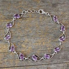 Amethyst link bracelet, 'Lilac Waves' - Amethyst and Rhodium Plated Sterling Silver Bracelet Quinceanera Jewelry, Blue Topaz Pendant Necklace, Purple Bracelet, Amethyst Bracelet, Wire Bracelet, Sterling Silver Bracelet, Stylish Jewelry, Gemstone Bracelets, Jewelry Packaging