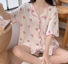 This Kawaii Aesthetic Pajama Set is the perfect bedtime companion. Its milk silk and polyester fabric creates a comfortable and breathable wear, perfect for any sleep cycle. Enjoy the product's unique design, and make sure to get your well-deserved rest. Cute Cotton Lounging Sets, Playful White Sleepwear For Home, Kawaii Cotton Sleepwear For Bedtime, Cute Cotton Pajama Shorts For Sleep, Kawaii Cotton Sleepwear For Loungewear, Playful Pink Lounge Set, Cotton Kawaii Sleepwear For Loungewear, Cute Cotton Pajama Shorts For Loungewear, Kawaii Summer Pajama Party Sleepwear