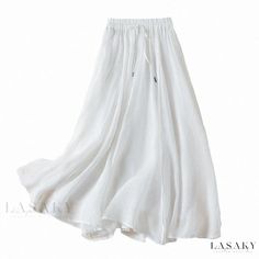 Lasaky - Vintage-style Solid Color Cotton and Linen A-line Skirt with Elastic Waist and Delicate Ruffle Trim Stylish Midi Skirt, Elegant Midi Skirt, Yoga Skirt, Floral Print Midi Dress, Mesh Skirt, Casual Design, Printed Midi Dress, Ruffle Skirt, Tennis Skirt