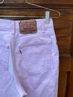 "RARE 17501 Levi's  24.5\" waist 11\" rise 32\" inseam Follow us on insta for style tips + new drops  @jlinsnider" Vintage Pink Cotton Jeans, Vintage Pink Jeans For Spring, Vintage Pink Straight Leg Jeans, Vintage Pink Fitted Bottoms, Jean Rose, Selvedge Denim Jeans, Levis 550 Jeans, High Neck Mini Dress, Pink Jeans