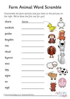 farm animal word scramble worksheet for kids to learn how to read the words