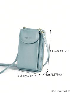 BagForLove - Stylish Womens Crossbody Bag with Long Handle, Ample Storage & Secure Zipper Closure Product Description Closure Type Zipper Color Baby Blue Pattern Type Plain Style Minimalist Features Multi-compartment Strap Type Adjustable Material PU Leather Size Chart INCH CM Bag Height Bag Length Bag Width Strap Length 1.6 inch 7.1 inch 4.3 inch 39.4 inch Bag Height Bag Length Bag Width Strap Length 4 cm 18 cm 11 cm 100 cm Details Pictures Similar Products h2 { text-align: center; } /* æ¢è¡ Zippered Phone Shoulder Bag, Style Minimalist, Womens Crossbody Bag, Phone Wallet, Long Handles, Blue Pattern, Pink Grey, Baby Blue, Pu Leather