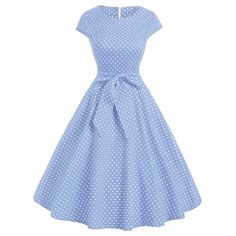 Polka Dot Cap Sleeve Belted Dress - Denim Blue - 5922058812 - Women's Clothing, Dresses  #Dresses #Women's #Clothing # #Dresses Vintage Dresses Cheap, Vintage Dresses Online, Vintage Polka Dot Dress, Retro Vintage Dresses, Lace Dress Vintage, Vintage 1950s Dresses, Vintage Floral Dress, Vintage Style Dresses, Polka Dress