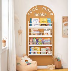 Haotian KMB08-W Childrens Bookshelf 4 Compartments Storage Organizer Flat Pack Image 1 Preschool Designs, Wall Bookshelves, Book Wall, Book Corners, Book Display, Kids Room Design, Hanging Shelves, Childrens Bedrooms, Open Shelving