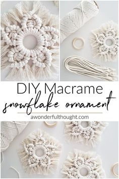 crochet macrame snowflake ornament with text overlay