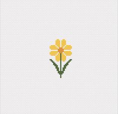 a cross stitch pattern with yellow flowers in the center and green stems on each side