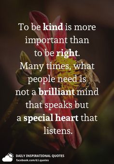 the quote to be kind is more important than to be right many times, what people need