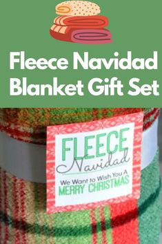 a plaid wrapped gift set with the text fleece navidad blanket gift set