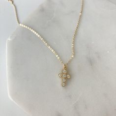 Gold vermeil bezel set cross necklace. Perfect for communions, baptisms or just because. We make every effort to ship as soon as possible. Questions? shop@katiediamondjewelry.com Dainty Cross Necklace For Baptism, Dainty Cross Necklace For First Communion, Confirmation Necklace, Clean Sterling Silver, Expensive Jewelry Luxury, Birthday Inspo, Jewelry Aesthetic, Gold Cross Necklace, Jewelry Luxury