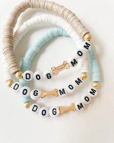 Clay Beads Bracelet Ideas Videos, Mom Heishi Bracelet, Dog Mom Bracelet Stack, Dog Mom Jewelry, Nurse Bracelet Diy, Dog Mom Crafts, Clay Bead Bracelets Diy, Lay Bead Bracelet Ideas, Summer Heishi Bracelets