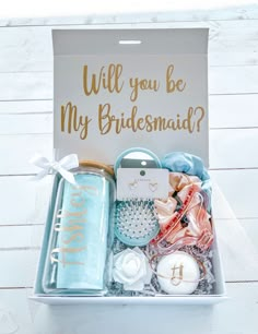 a bridesmaid gift box filled with personalized items