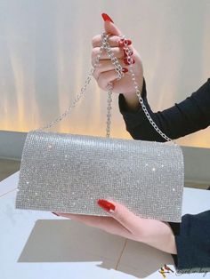 BirdinBag - Party-Ready Mini Square Bag with Silver Rhinestone Embellishment Sparkling Crystal Bags For Party, Rhinestone Handheld Evening Bag For Party, Crystal Evening Bag With Bling For Party, Handheld Rhinestone Evening Bag For Party, Crystal Bling Evening Bag For Party, Crystal Evening Bag With Rhinestones For Parties, Party Shoulder Bag With Rhinestones And Crystal Material, Rectangular Crystal Party Bag, Party Shoulder Bag With Rhinestones, Rectangular