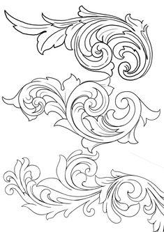 an ornate design in black and white with swirls on the top, bottom and bottom