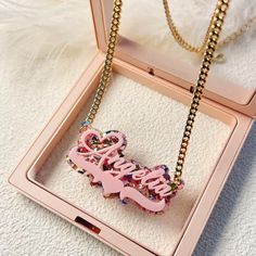 Super Cute And Trendy! Candy Nameplate Necklace. Trendy Personalized Jewelry For Parties, Customized Pink Nameplate Jewelry, Customized Pink Necklaces For Party, Pink Nameplate Jewelry For Gifts, Pink Nameplate Jewelry For Gift, Pink Custom Name Nameplate Jewelry, Customized Trendy Pink Jewelry, Pink Nameplate Necklace For Personalized Gift, Pink Nameplate Jewelry For Personalized Gift