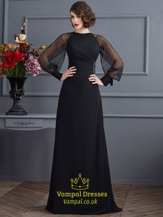 Elegant Chiffon Dress With Fitted Bodice For Banquet, Elegant Chiffon Dress With Ruched Bodice For Banquet, Elegant Fitted Chiffon Dress For Banquet, Chiffon Evening Dress With Sheer Sleeves For Prom, Fitted Chiffon Evening Dress With Sheer Sleeves, Elegant Evening Dress With Sheer Sleeves In Chiffon, Formal Chiffon Evening Dress With Sheer Sleeves, Elegant Black Chiffon Dress For Banquet, Formal Evening Dress With Sheer Sleeves In Chiffon