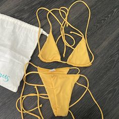 Brand New! Never Worn, Yellow Bikini, Size Small, Comes With Dust Bag. Price Is Pretty Firm, Due To Shipping Costs. Andi Bagus, Gold Yellow, Womens Swim, Bathing Suits, Dust Bag, Swimming, Lingerie, Brand New, Tattoos