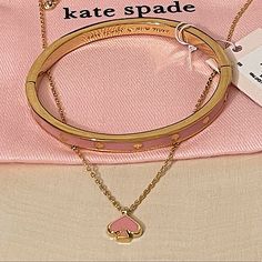 Necklace Enamel Color: Light Pink Necklace With A Lobster Claw Closure Total Chain Length 17”+3 $59 Enamel Hinged Bangle Plated With Enamel Fill Hinge Open Color: Light Pink $59 Trendy Kate Spade Bracelet, Kate Spade Gold Bracelet Jewelry, Kate Spade Gold Bracelets, Chic Gold Kate Spade Bracelets, Adjustable Pink Kate Spade Jewelry, Chic Kate Spade Gold Bracelets, Kate Spade Gold Bracelet, Light Pink Necklace, Kate Spade Minnie Mouse