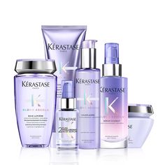 This daily haircare routine combines six products that work together to deeply nourish and protect your locks while restoring their natural shine and radiance. Use Bain Lumière Shampoo + Cicaflash Conditioner daily for illuminating and hydrating. Use Masque Ultra-Violet Purple Hair Mask once a week to reduce brassiness. Apply Cicaplasme Hair Serum daily as a finishing leave-in to tame frizz and define tips prior to styling as it has heat protectant. Use the 2% Pure Hyaluronic Acid serum for daily repairing hair care & moisturizer for scalp. Finish with Serum Cicanuit for an overnight recovery to sensitize hair & deeply hydrate for frizz-controlled style in the morning. 11x stronger hair* 96% more conditioned hair** 89% less breakage*** Instantly hydrated hair Helps repair surface damage in Kerastase Kit, Damaged Blonde Hair, Kerastase Serum, Night Rituals, Blonde Hair Types, Brassy Hair, Towel Dry Hair, Hair Quiz, Hydrate Hair