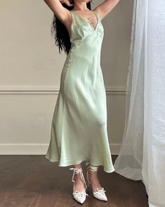 - Fairy goddess soft green maxi slip dress featuring deep v neckline with crossed back detail- all silk material; thick shoulder straps- size M- lovely condition with no visible scratches or marks 🤍Model Measurements:- Bust: 34B- Waist: 26- Hip: 38- Height: 5"4 🤍 Size of mannequin: size 2 - 4 Green Slip Dress With Spaghetti Straps And Bias Cut, Green Bias Cut Slip Dress With Spaghetti Straps, Green V-neck Slip Dress For Spring, Green Bias-cut Maxi Length Slip Dress, Green Bias Cut Maxi Length Slip Dress, Green Sleeveless Slip Dress With Bias Cut, Chic Green Bias-cut Slip Dress, Chic Green Bias Cut Slip Dress, Green Backless Slip Dress For Summer