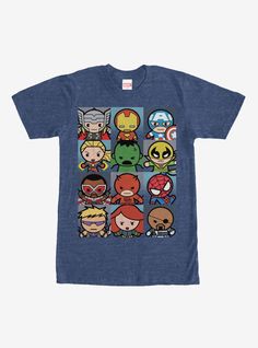 Marvel Kawaii Heroes T-Shirt Thor Captain America Iron Man, Chalk Prints, Captain America Iron Man, Navy Blue T Shirt, The Hulk, Marvel Shirt, Marvel Tshirt, Kawaii Style, Boxing T Shirts