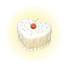 a white cake with sprinkles and a cherry on top is shown in this illustration