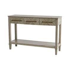 a wooden console table with two drawers