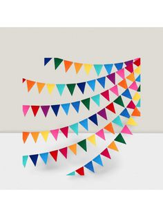 multicolored bunting flags on white background