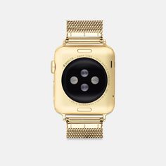 Made exclusively for use with the 38mm 40mm and 41mm Apple Watch® this sleek gold tone mesh bracelet strap is detailed with a stainless steel Tea Rose charm. | Coach Apple Watch® Strap, 38 Mm, 40 Mm And 41 Mm - Women's - Gold Gold Stainless Steel Timeless Watch Bands, Luxury Yellow Gold Stainless Steel Watch Accessories, Modern Coach Gold Watch, Classic Gold Coach Watch, Luxury Gold Coach Watch Accessories, Modern Gold Coach Watch, Coach Gold Watch With Metal Dial, Coach Gold Watches With Metal Dial, Gold Coach Watch With Metal Dial