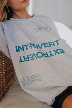 friday + saturday: introvert/extrovert sweatshirt - grey – Riffraff Introvert Extrovert, Heather Grey Sweatshirt, Chic Leather, Blue Sweatshirt, Blue Ink, Ash Grey