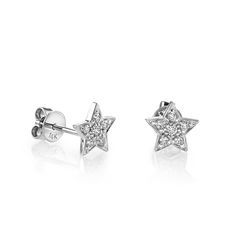 14k gold and pavé diamond star-shaped stud earrings. Star measures approximately 1/4" x 1/4". Airplane Earrings, Twilight Dr, Elephant Earrings Studs, Hogwarts Dr, Cross Earrings Studs, Earrings Star, Daisy Studs, Bar Stud Earrings, Diamond Eyes