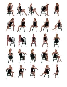 the woman is sitting in a chair and posing for pictures with her legs spread out