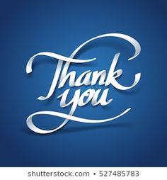 the words thank you written in white on a blue background