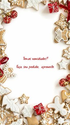 christmas cookies arranged in the shape of a circle on a white background with space for text