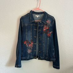 Beautiful Embroidered Denim Jacket, Perfect For Fall! Size L New Without Tags, Never Been Worn Embroidered Denim Jacket, Embroidered Denim, Jean Jackets, Jean Coat, Jean Jacket, Denim Jacket, Jackets & Coats, Jackets For Women, Tags