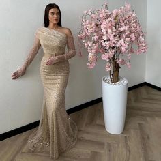 rabia Caramel Mermaid One Shoulder Luxury Beaded Evening Dresses Gowns: 2024 For Women Wedding Party Beaded Wedding Dress Mermaid, Heavy Beaded Wedding Dress, Trumpet Prom Dress, Champagne Evening Dress, Custom Bridesmaid Dress, Mermaid Evening Gown, Party Attire, Evening Dresses Short, Wedding Dresses Beaded