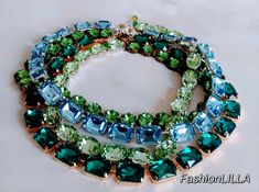 Rectangle Necklace, Green Oval, Austrian Crystal, Teal Green, Cushion Cut