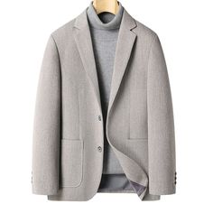 Casual Slim Fit Woolen Blazer Suit Jacket Features：  Product ID:BZ0042 Material:Polyester,Woolen,Acrylic Season:Spring,Autumn,Winter Color:Beige,Purplish Blue  Size Chat： Gray Wool Blazer With Lapel Collar, Winter Single Breasted Tweed Jacket For Office, Single Breasted Solid Outerwear For Office, Solid Color Business Suits For Fall, Solid Single Breasted Outerwear For Office, Winter Tweed Jacket With Pockets For Office, Winter Office Tweed Jacket With Pockets, Single Button Long Sleeve Tweed Jacket For Business, Solid Single-breasted Outerwear For Office