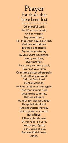 a poem that reads prayer for those that have been lost