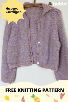 a knitted cardigan is shown with the text happy cardigan free knitting pattern